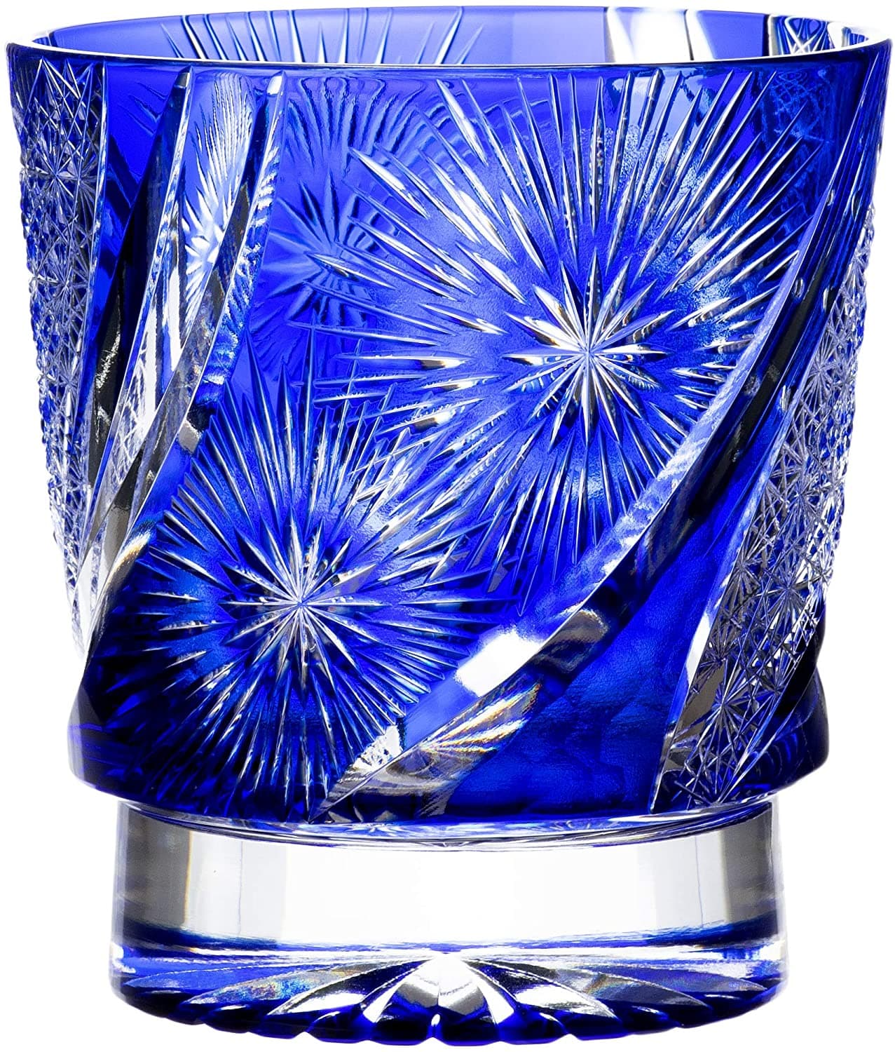 江戸切子 伝統工芸品 オールド 花火-Ⅰ 瑠璃 木箱入り 280ml – 丸金