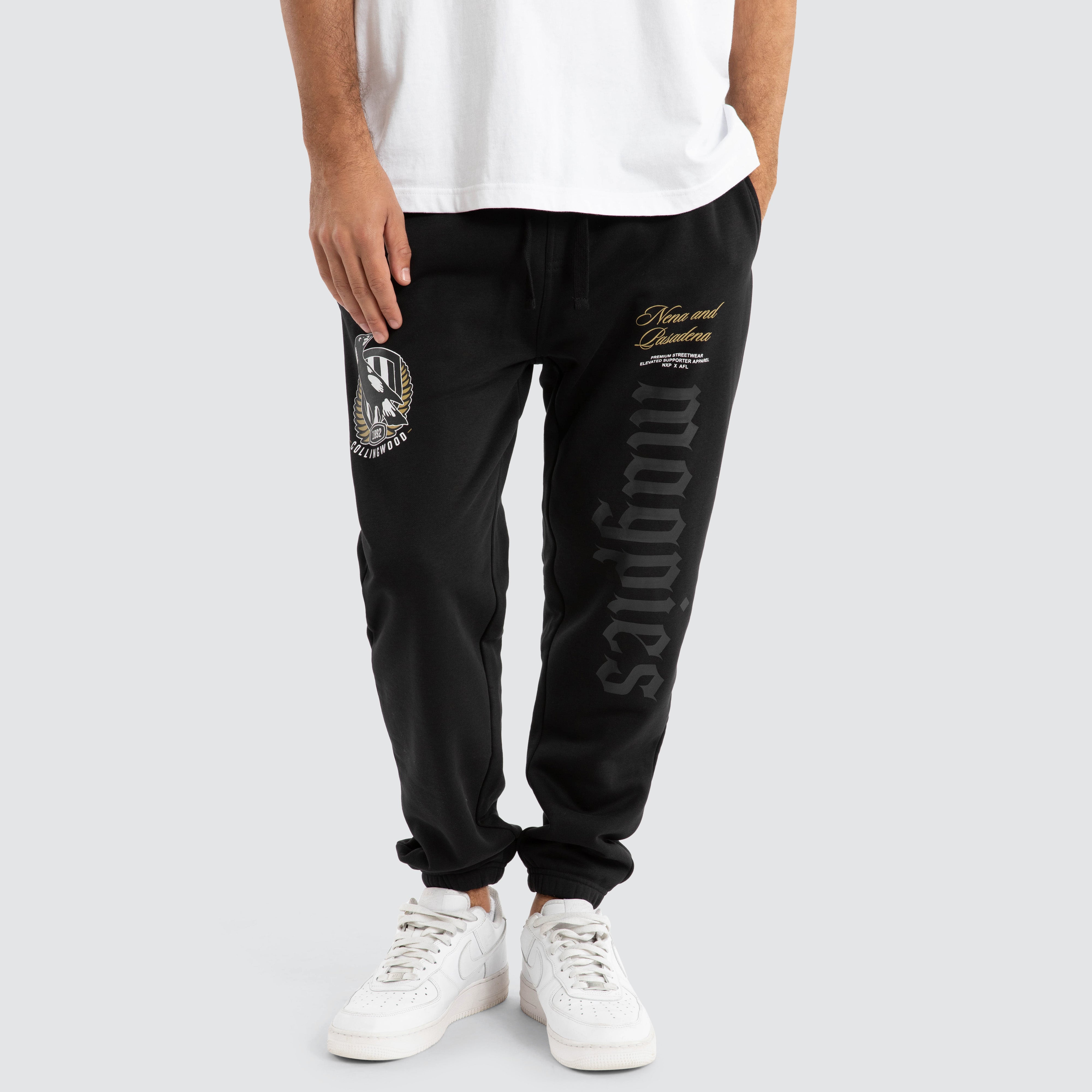 Collingwood Magpies AFL Cali Trackpants in Black | NXP