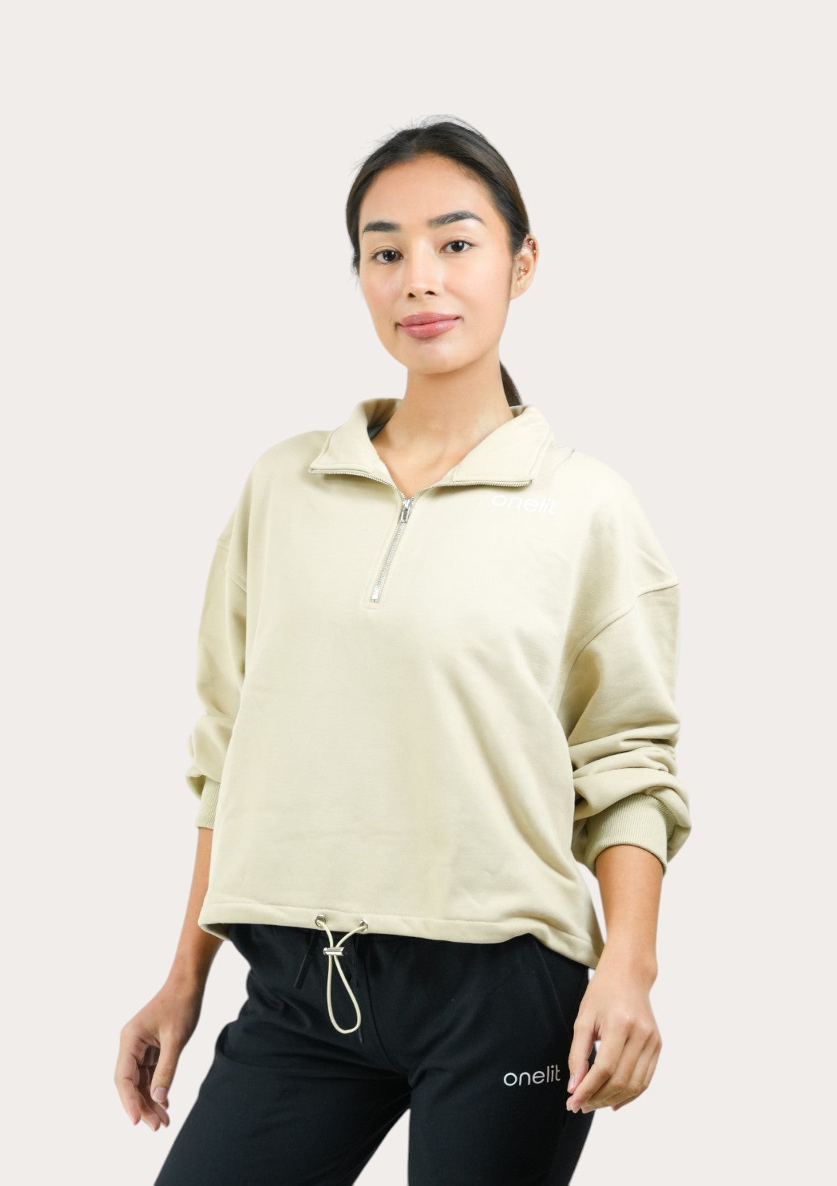 onelit レディース クロップド オーバーサイズ ハーフジップ プルオーバー