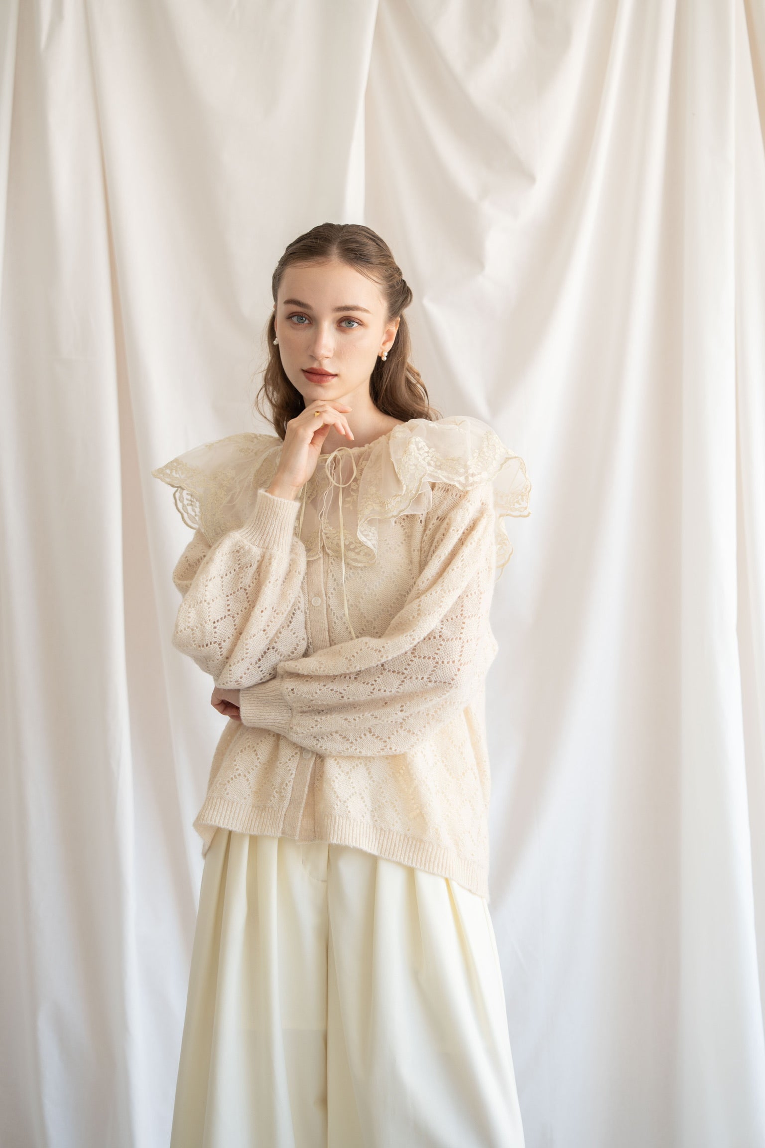 sheer frill knit cardigan – Acka online store