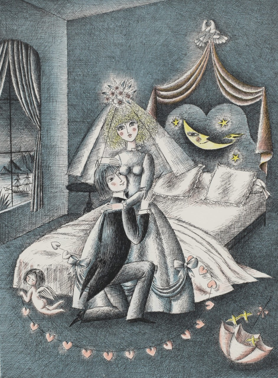 リトグラフ ブルーノ・ブルーニ 「望月夜」 額付き リトグラフ