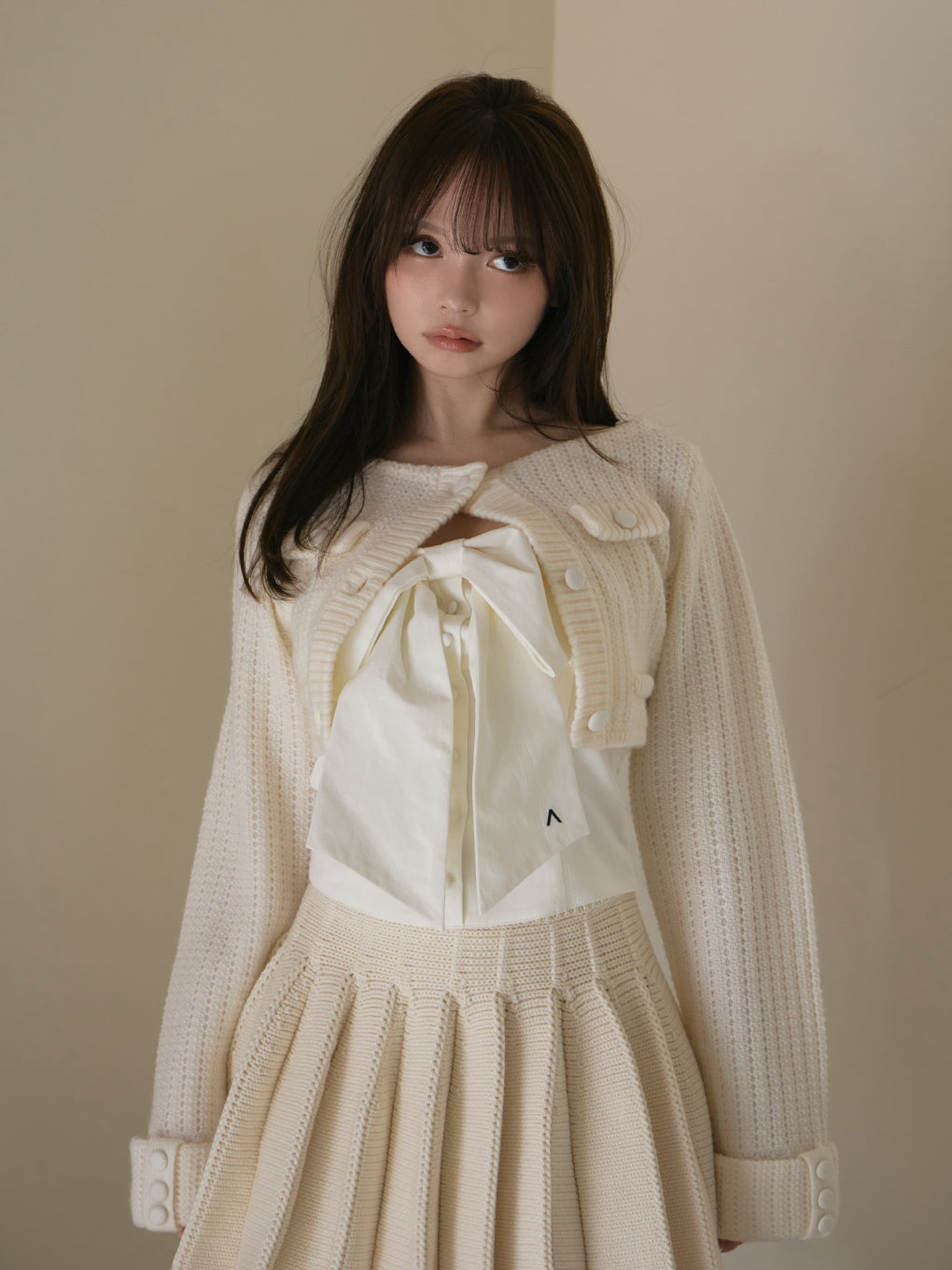 ANDMARY】Twiggy tweed ribbon set tops