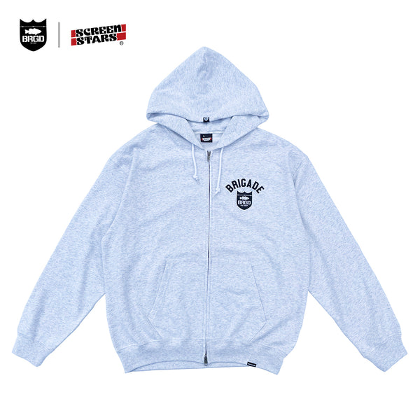 SCREEN STARS × BASS BRIGADE CHEMICAL WASH ZIP HOODIE - ASH