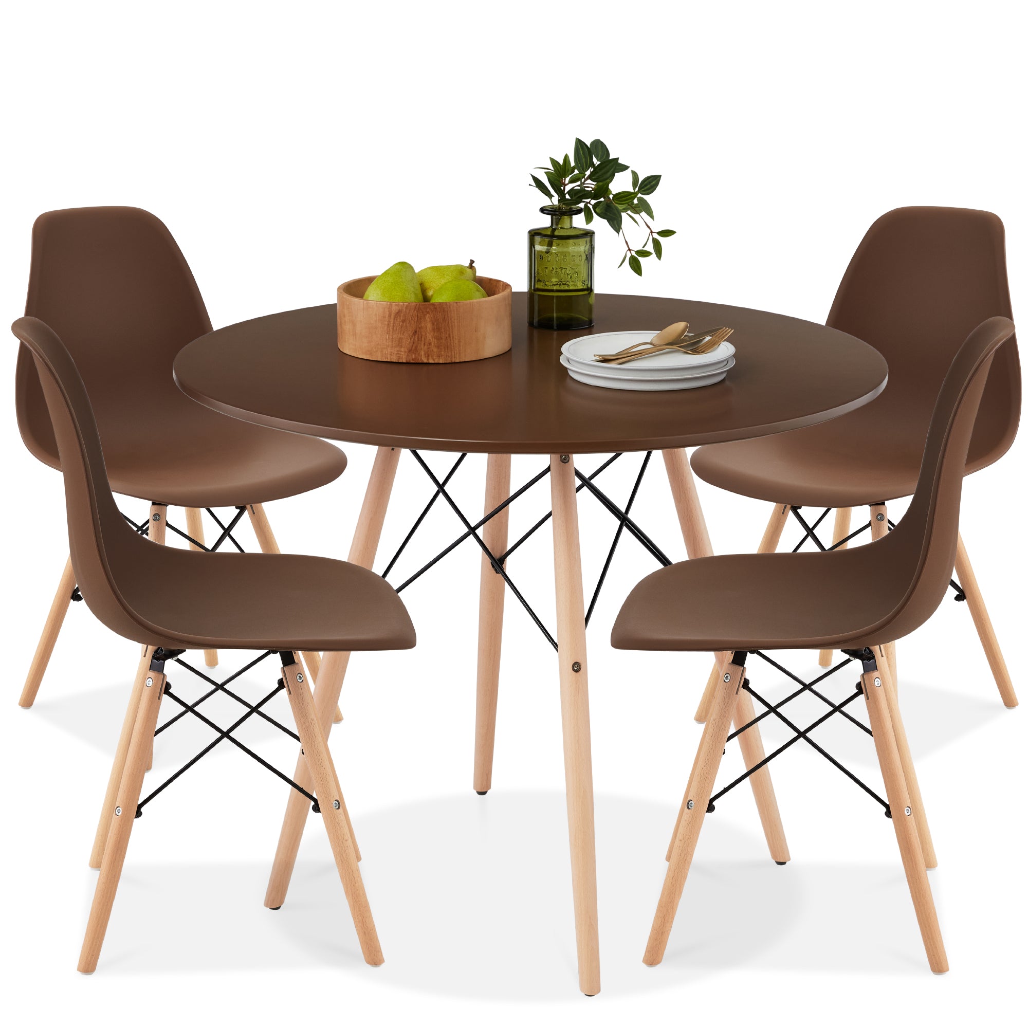 5-Piece Mid-Century Modern Dining Set w/ 4 Chairs, Wooden Legs