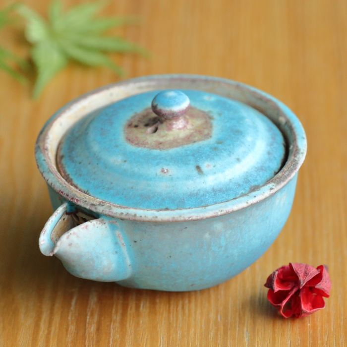 山田想 青宝瓶 常滑焼急須 満容量100ml 薪窯焼成 作家もの煎茶器 桐箱