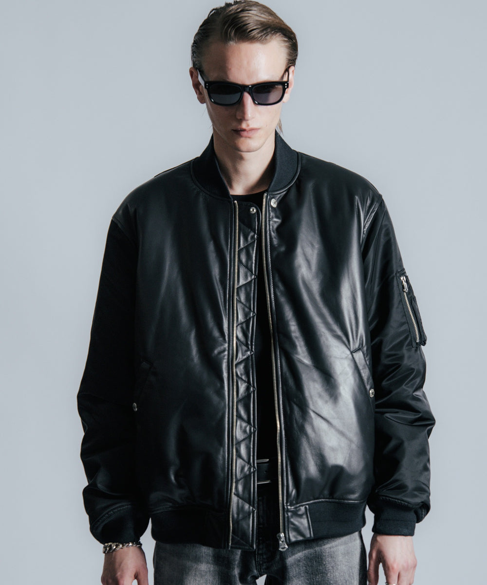 NYLON SLEEVE LEATHER MA1 JACKET – THE CRIMIE