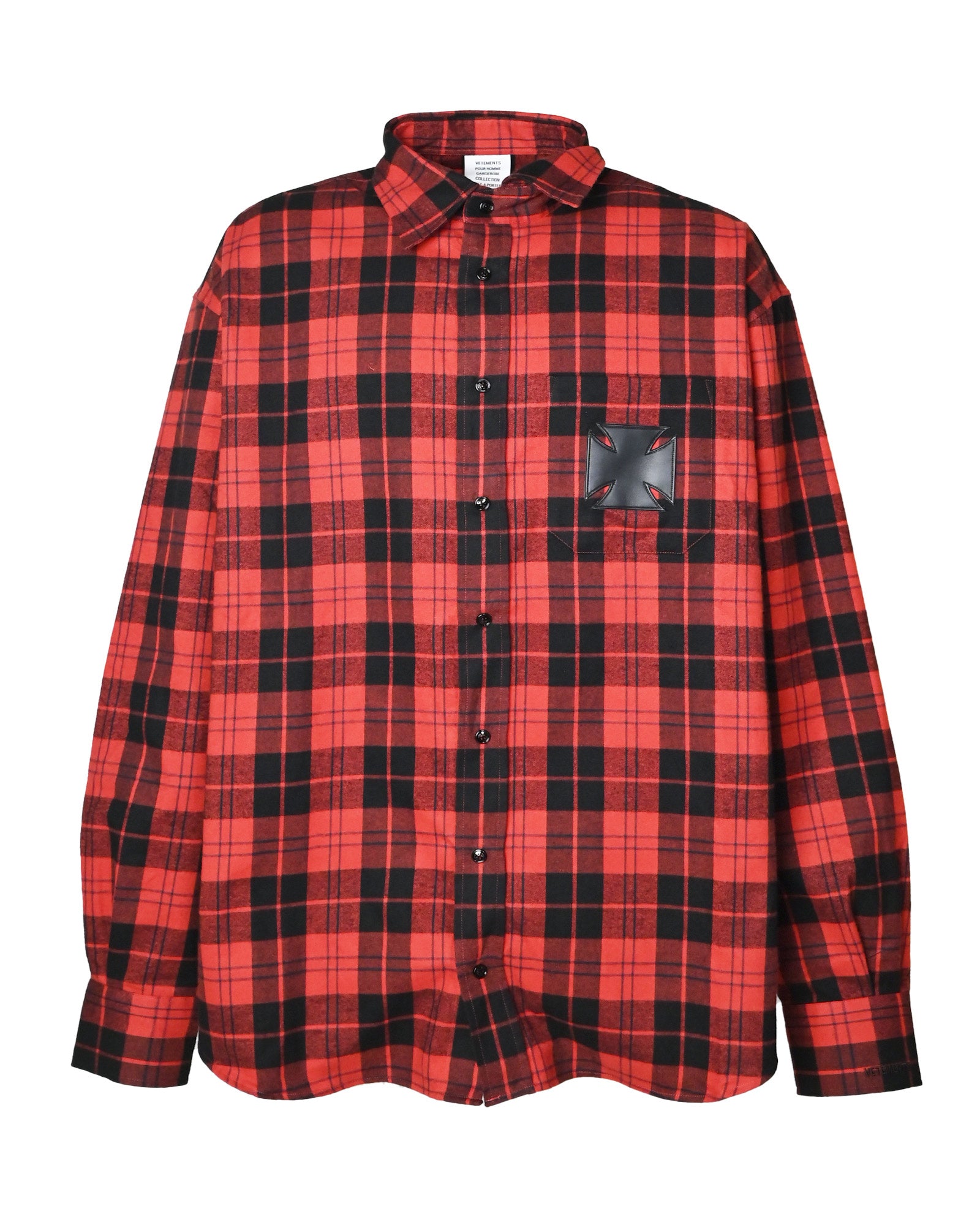 VETEMENTS (ヴェトモン) SS26 チェックシャツ LEATHER CROSS FLANNEL