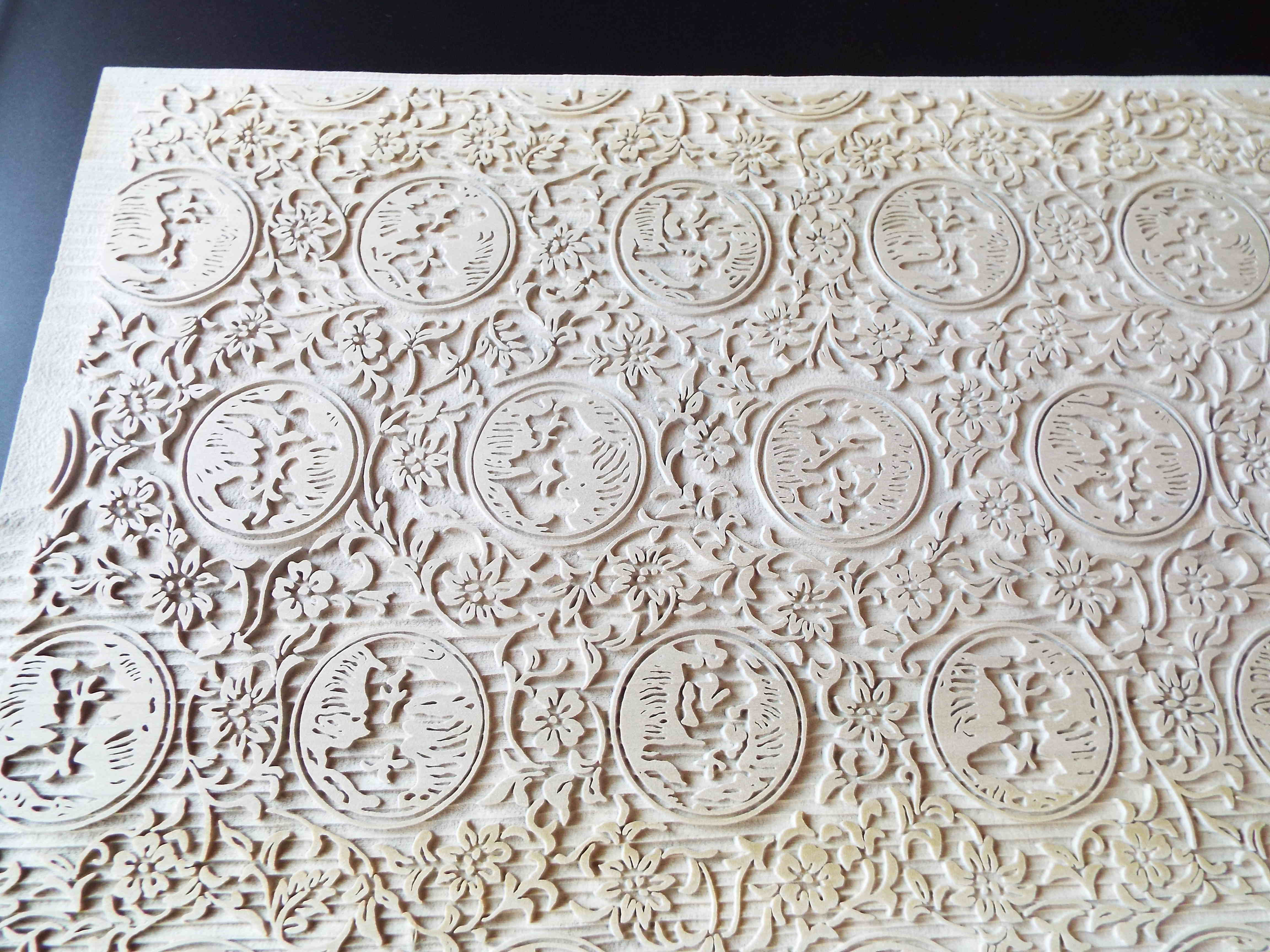 料紙制作用版木・平安朝「波」紋 精巧木版 料紙制作用版木・平安朝「波