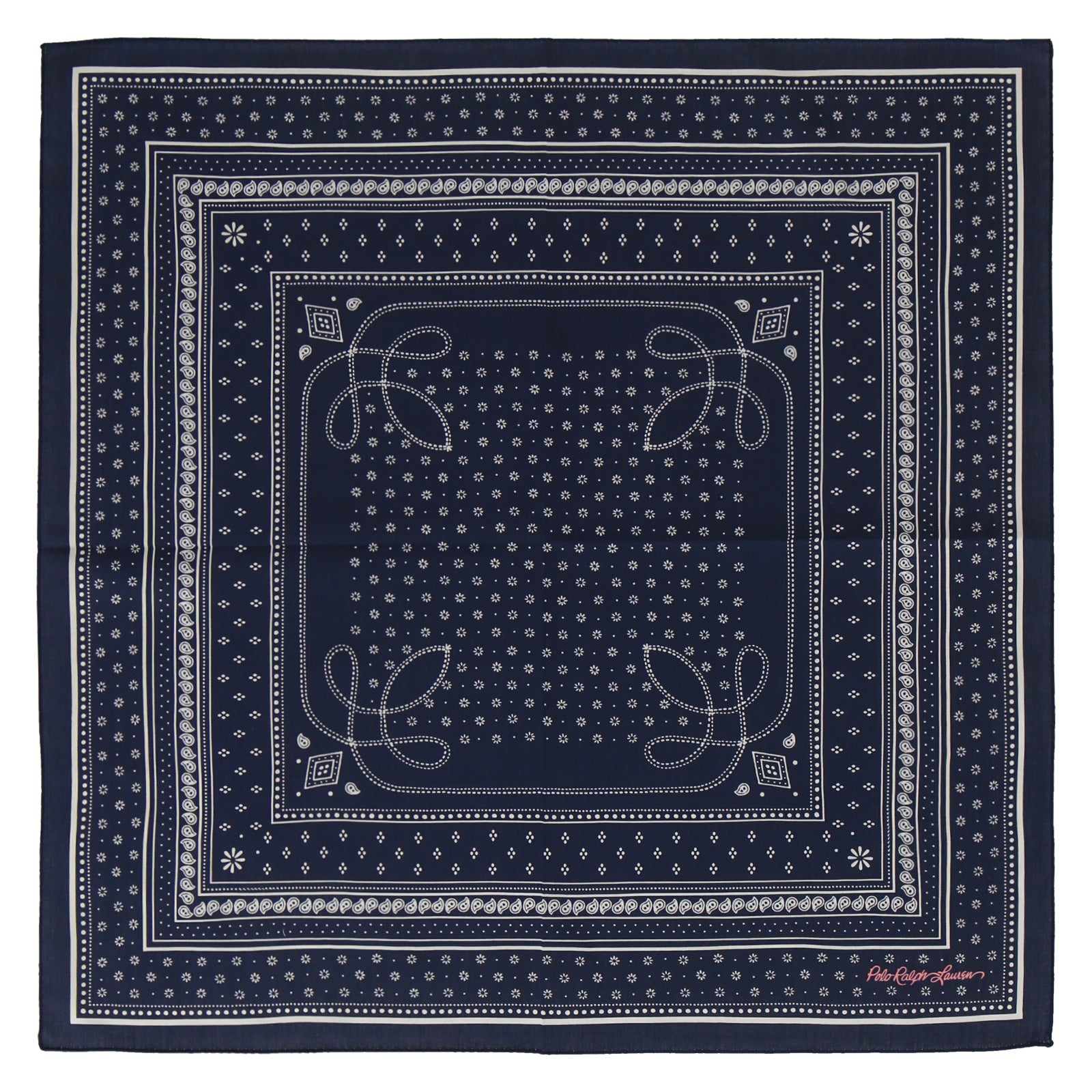 婦人ラージプリントハンカチ #120c バンダナ柄 ネイビーブルー