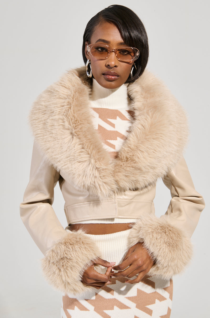 GISELE CROP FAUX FUR MOTO JACKET IN IVORY – AKIRA