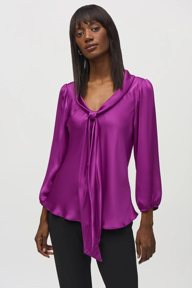 Satin Top with Bow Tie Neckline 244077 Joseph Ribkoff – Posies