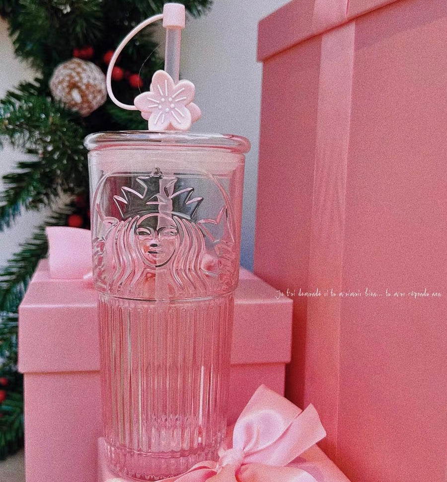 18oz China Pink Glass with Sakura Topper – SPARDUCKS