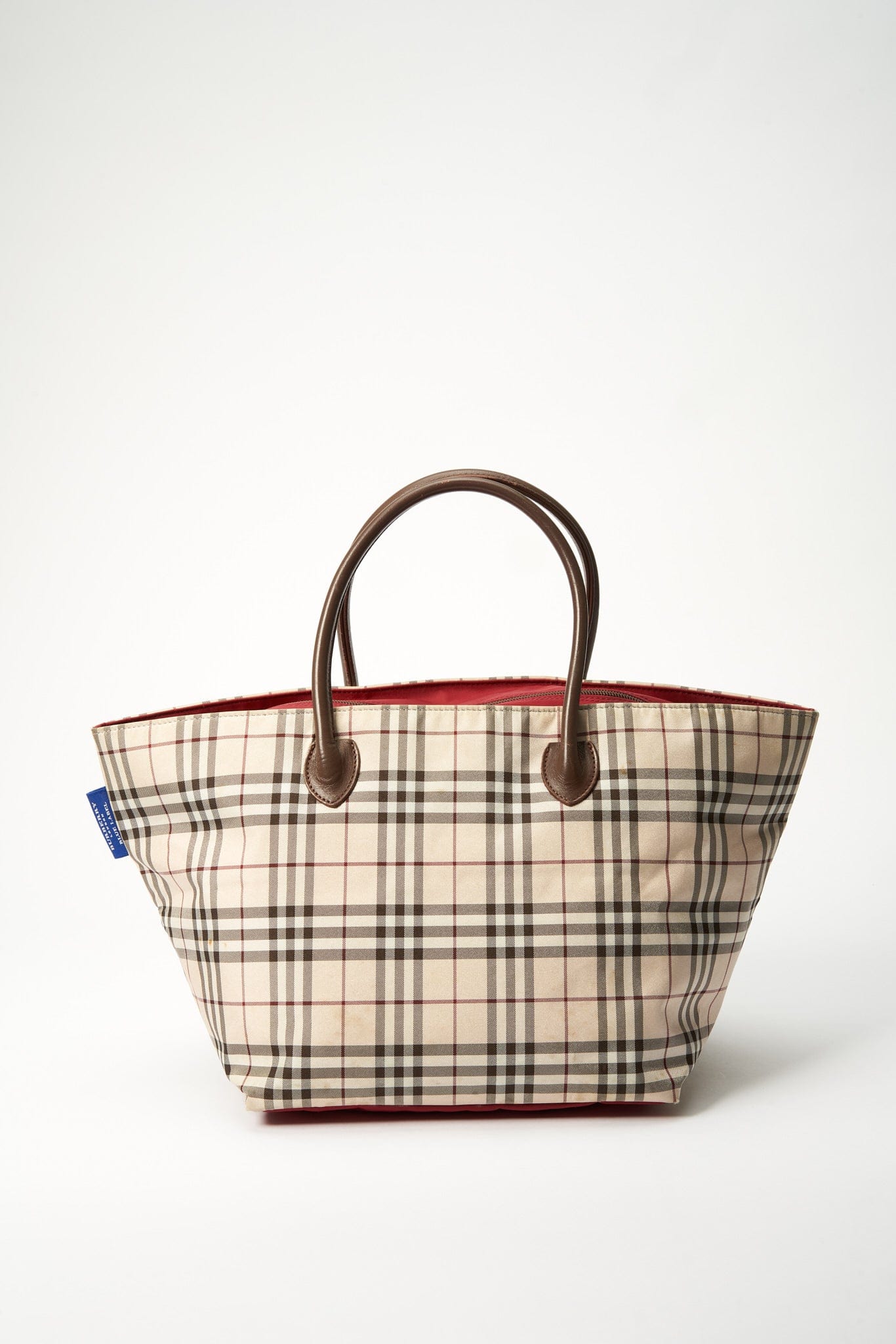 Vintage Burberry Blue Label Tote Bag with Brown Leather Trim – The