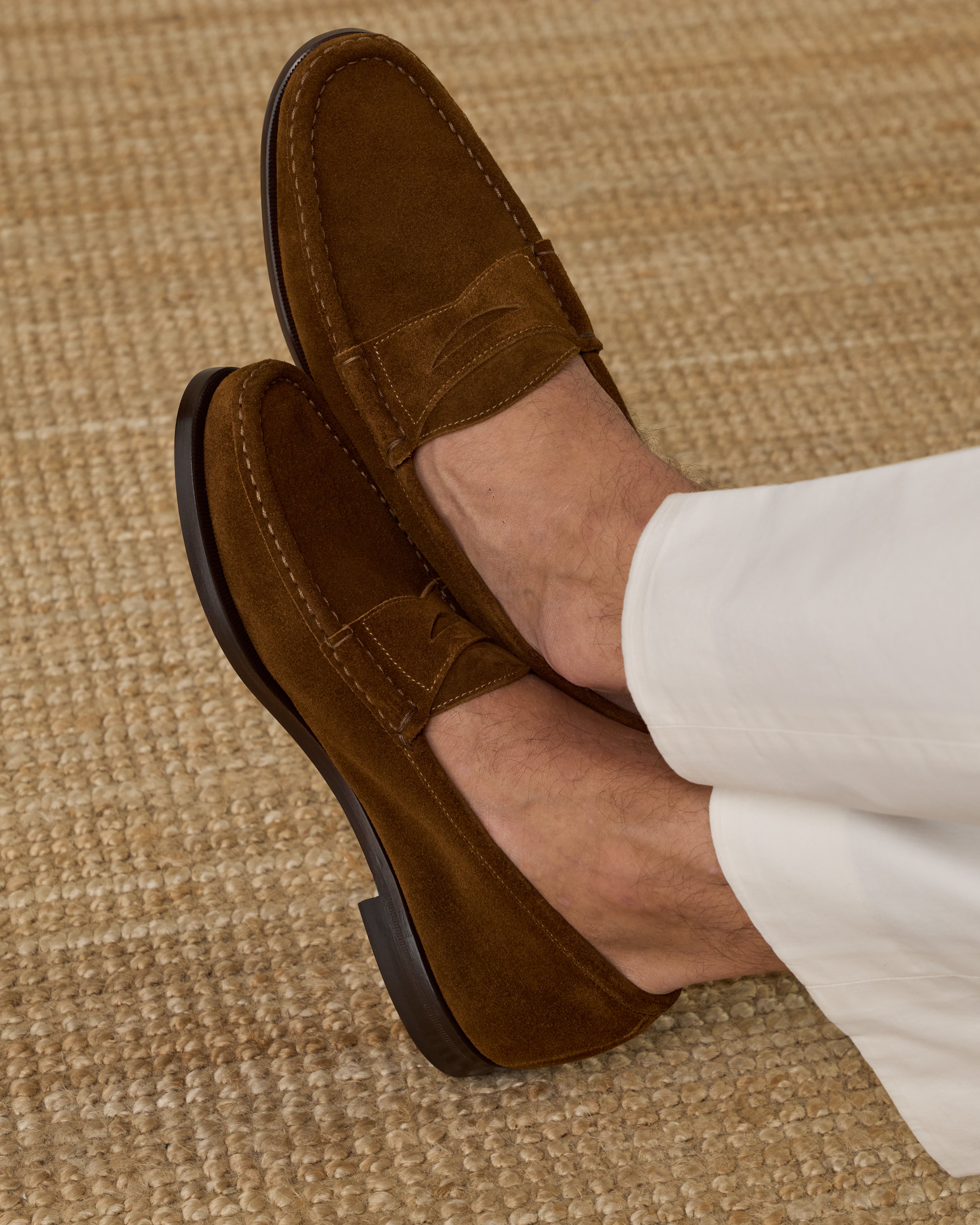 Men's tobacco brown suede leather Penny Loafers | Velasca