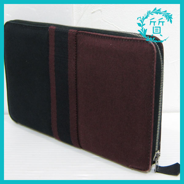 良品 エルメス HERMES ラウンドファスナー長財布 パースGM 黒×紫