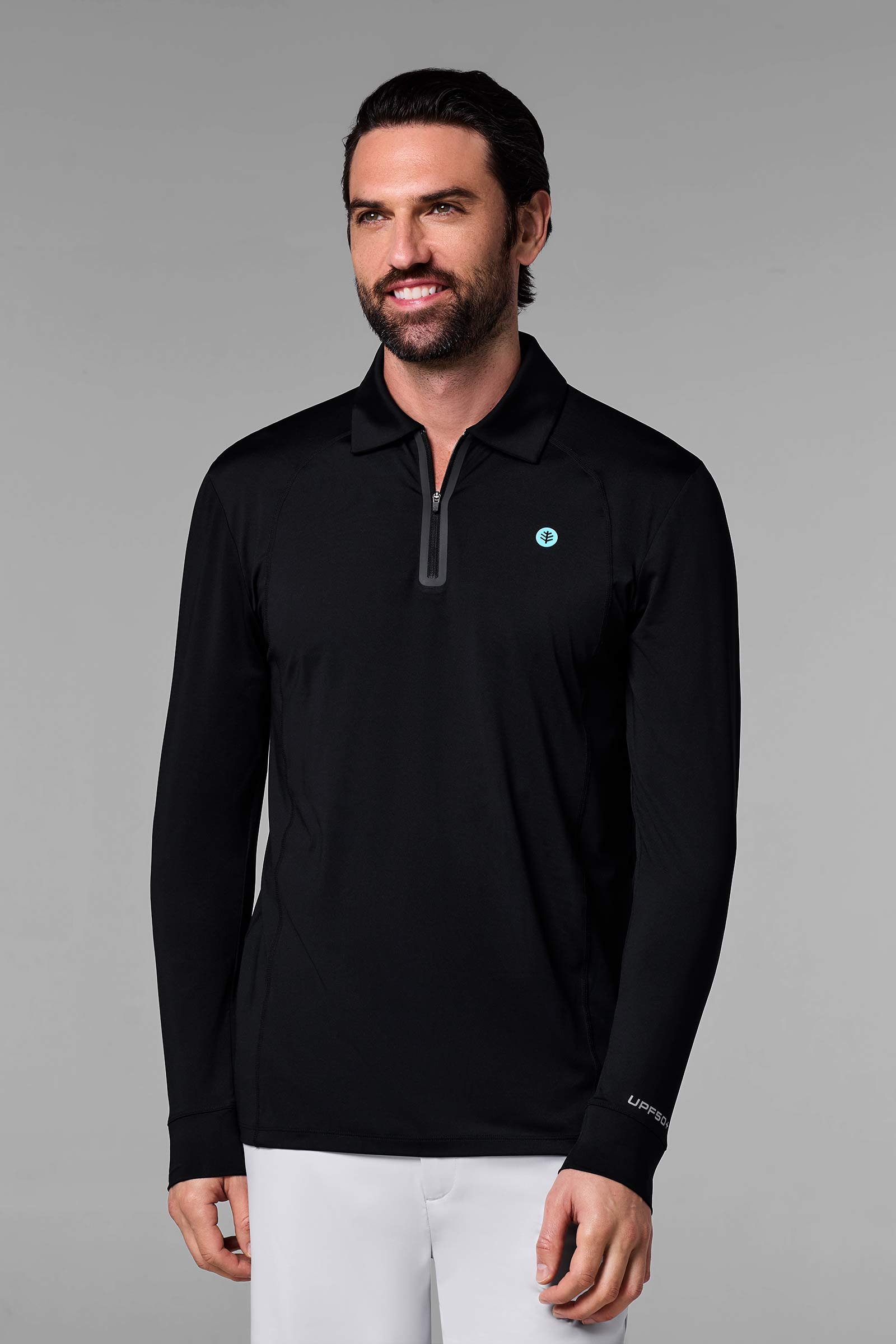 Men's 19th Hole Drive Long Sleeve Golf Polo | Black UPF 50+