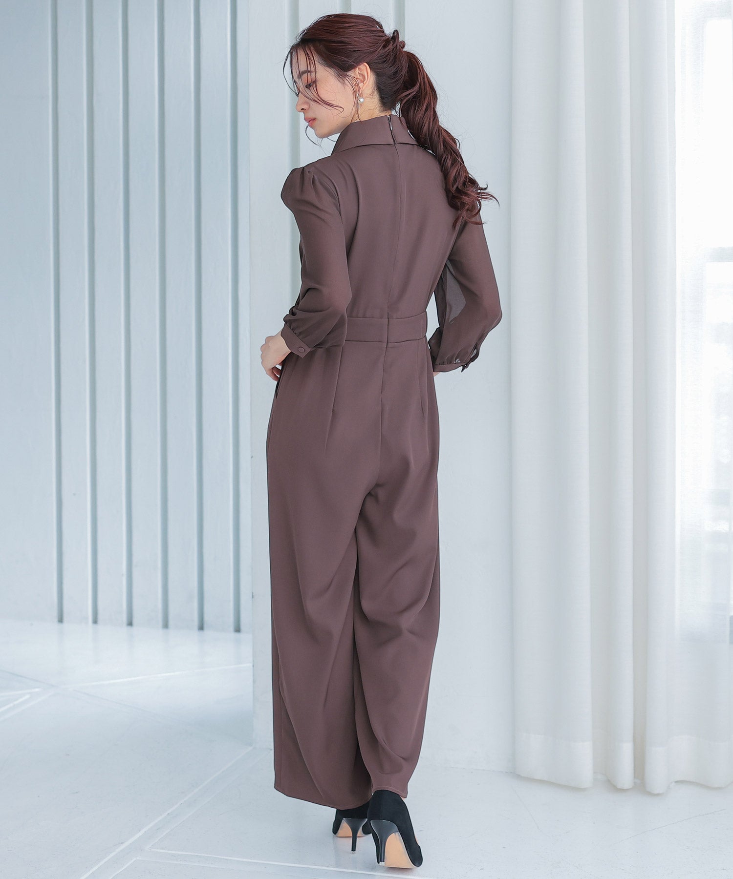 ジャンプスーツ パンツドレス シフォン S M L XL パーティー 結婚式