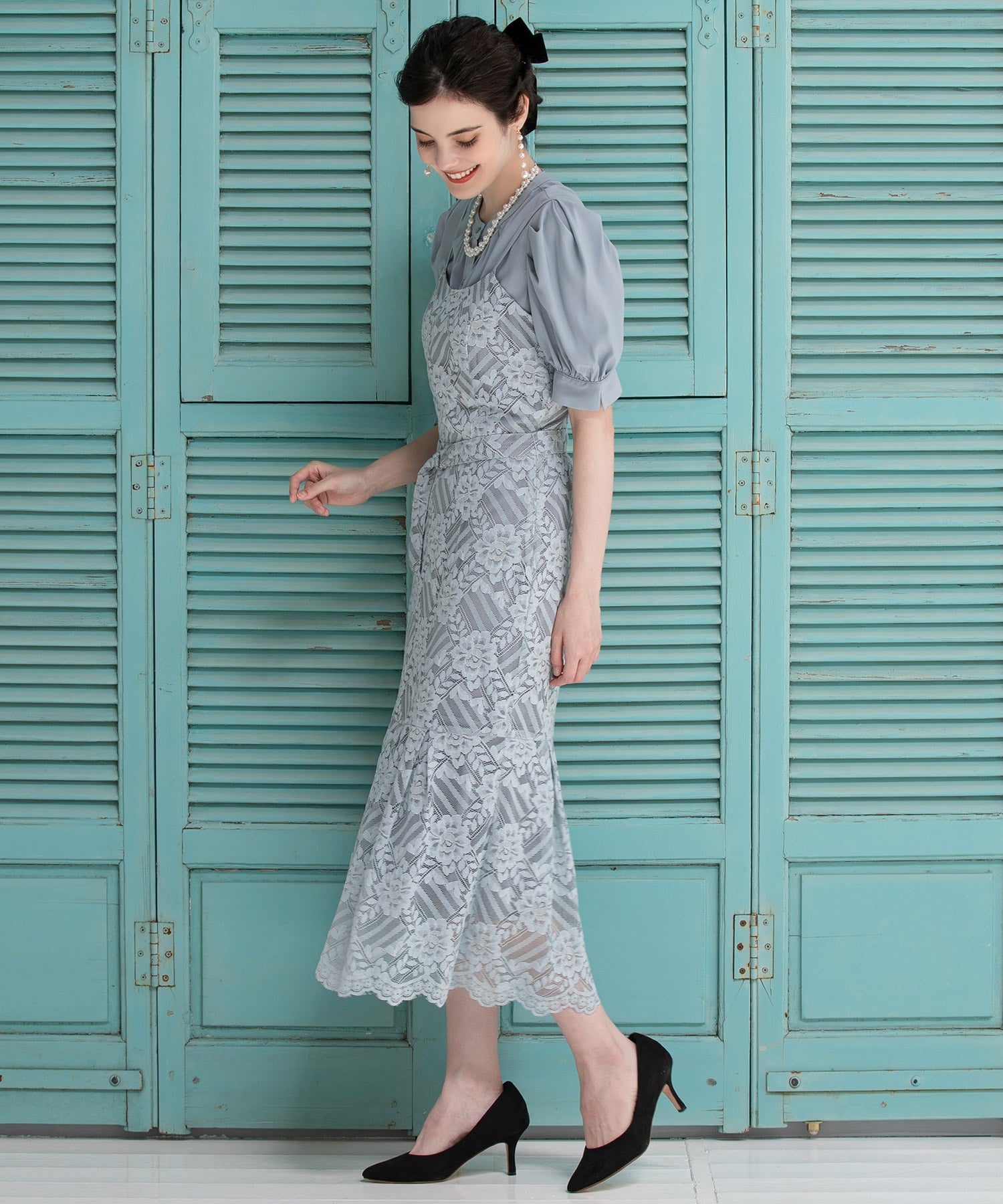 ブラウス ジャンパースカート セット 結婚式 ドレス マーメイド ブルー