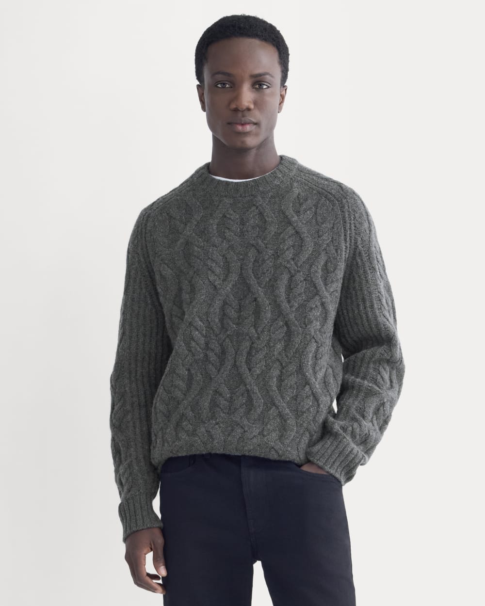 Cable Knit Crew in Luxe Merino | Heathered Soot – Everlane