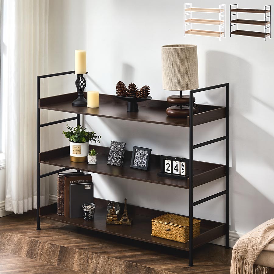 オープンラック 3段 L字棚 中段可動棚 本棚 ラック おしゃれ ぼん家具