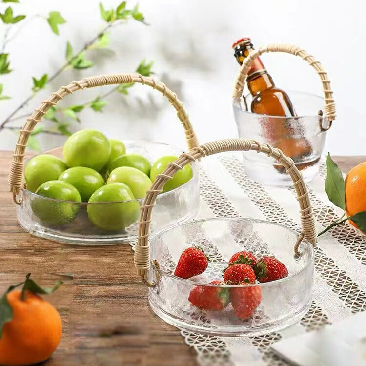 IwaiLoft 藤の持ち手 ガラスの盛り鉢 盛器 ラス盛り鉢 洋食器 ガラス