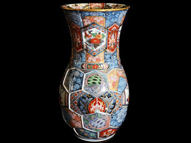 献上手、在名、特大、50センチ、古伊万里、金彩花鳥、人物、図、大花瓶。