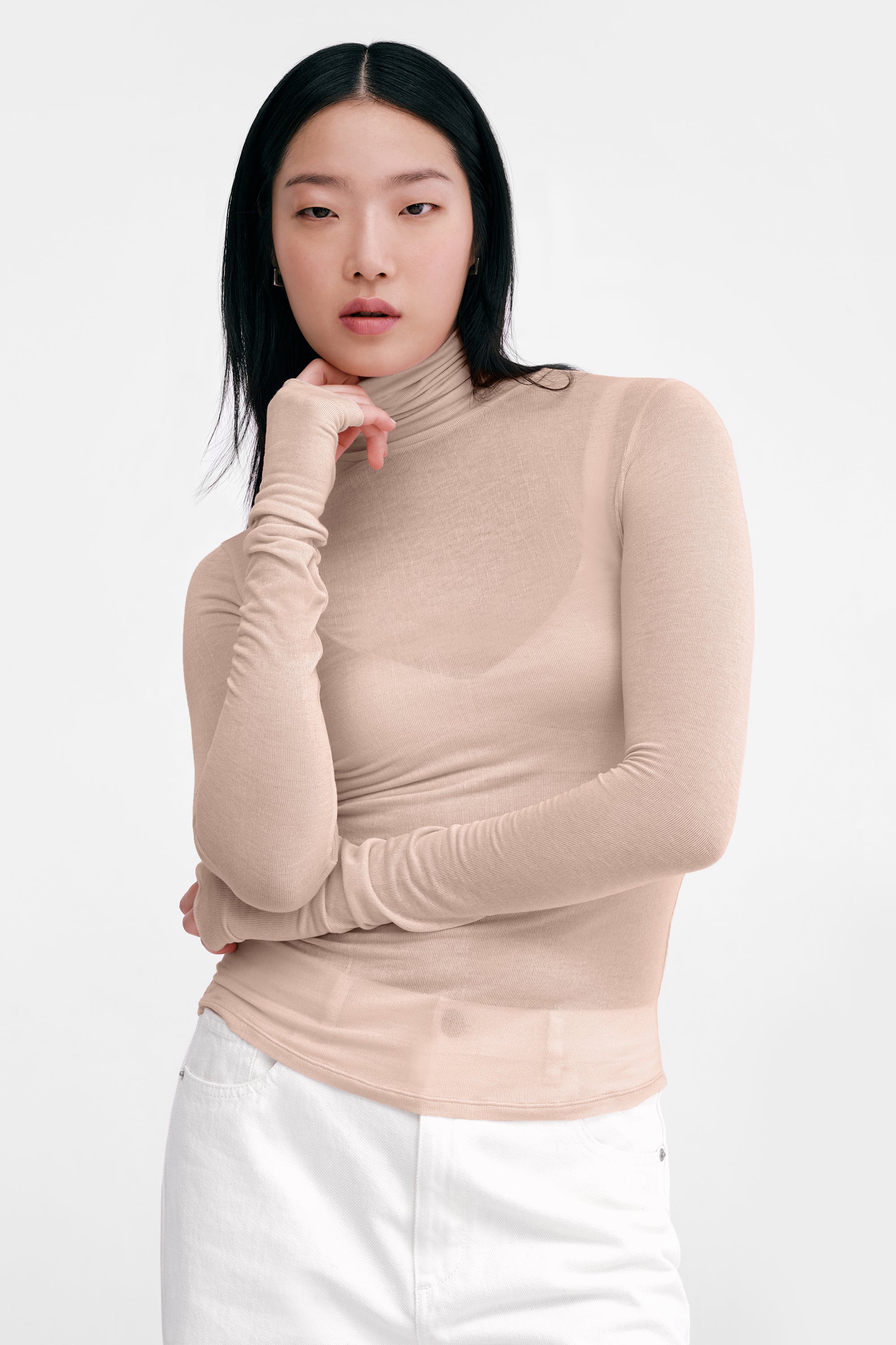 Women's Sheer European Jersey Turtleneck Top - Eloise Sheer