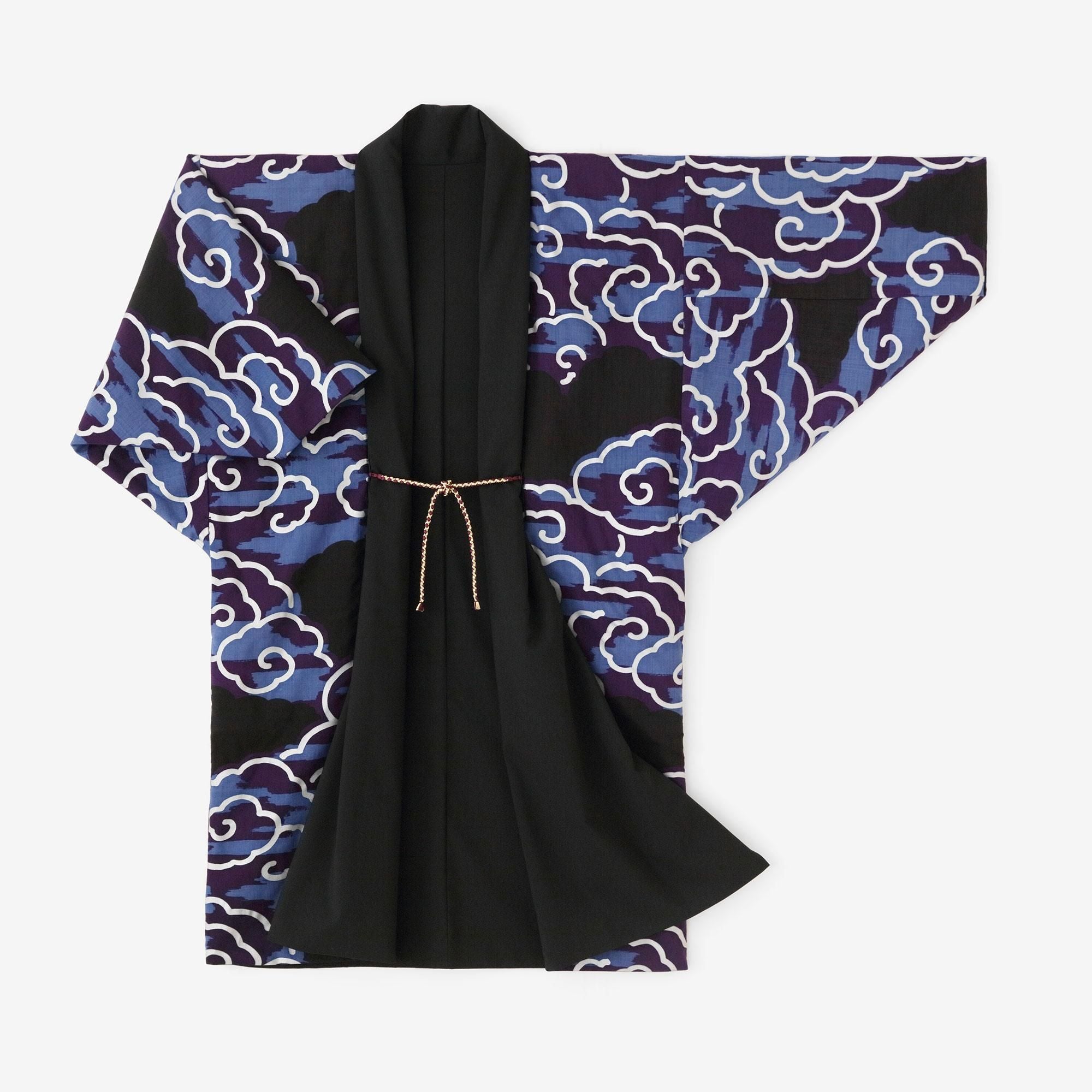 梳毛（そもう）×モスリン もじり袖 可逆（かぎゃく）／濡羽色（ぬれば