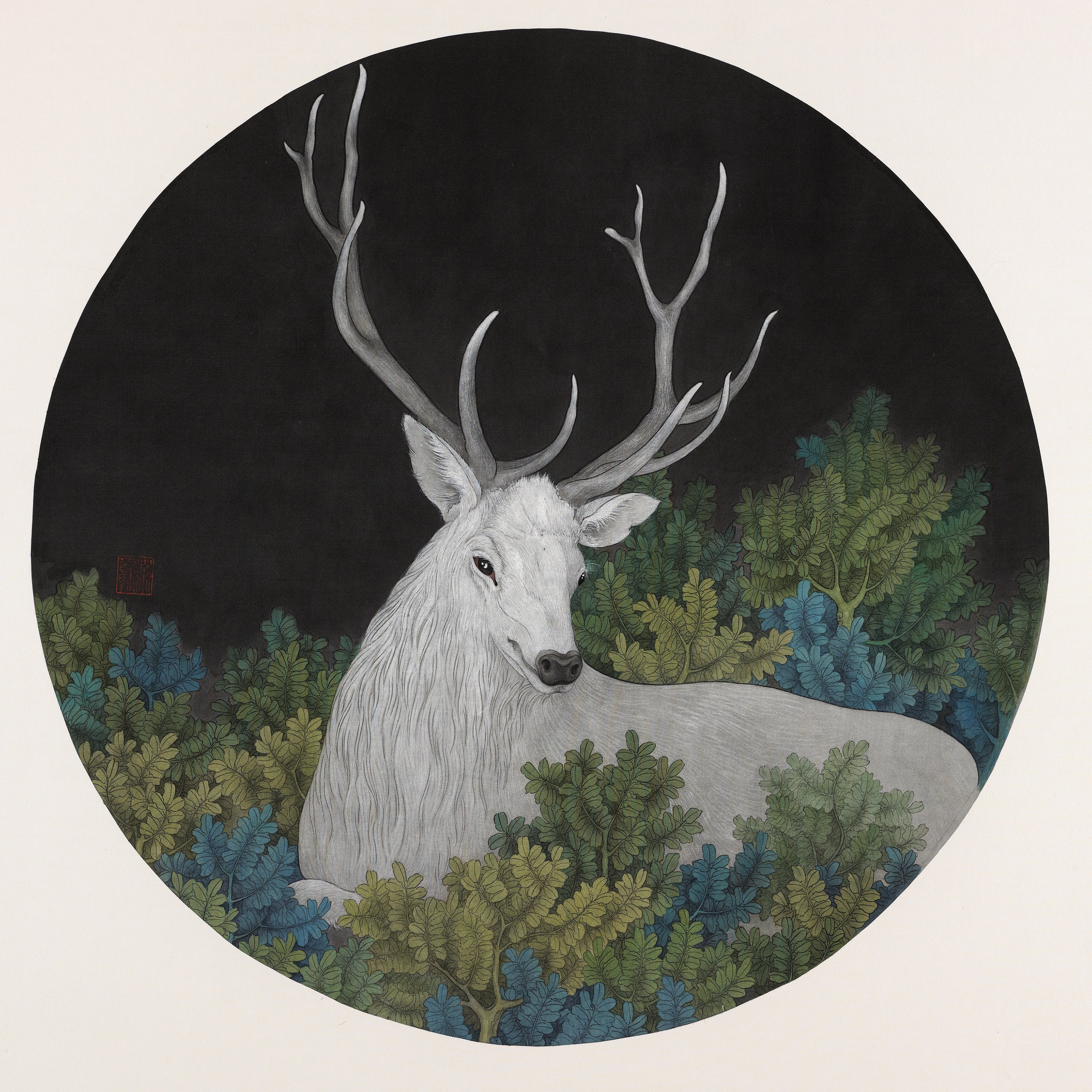 绢本挂扇-迷鹿之三(Mystery Deer-3) – YM Art Gallery