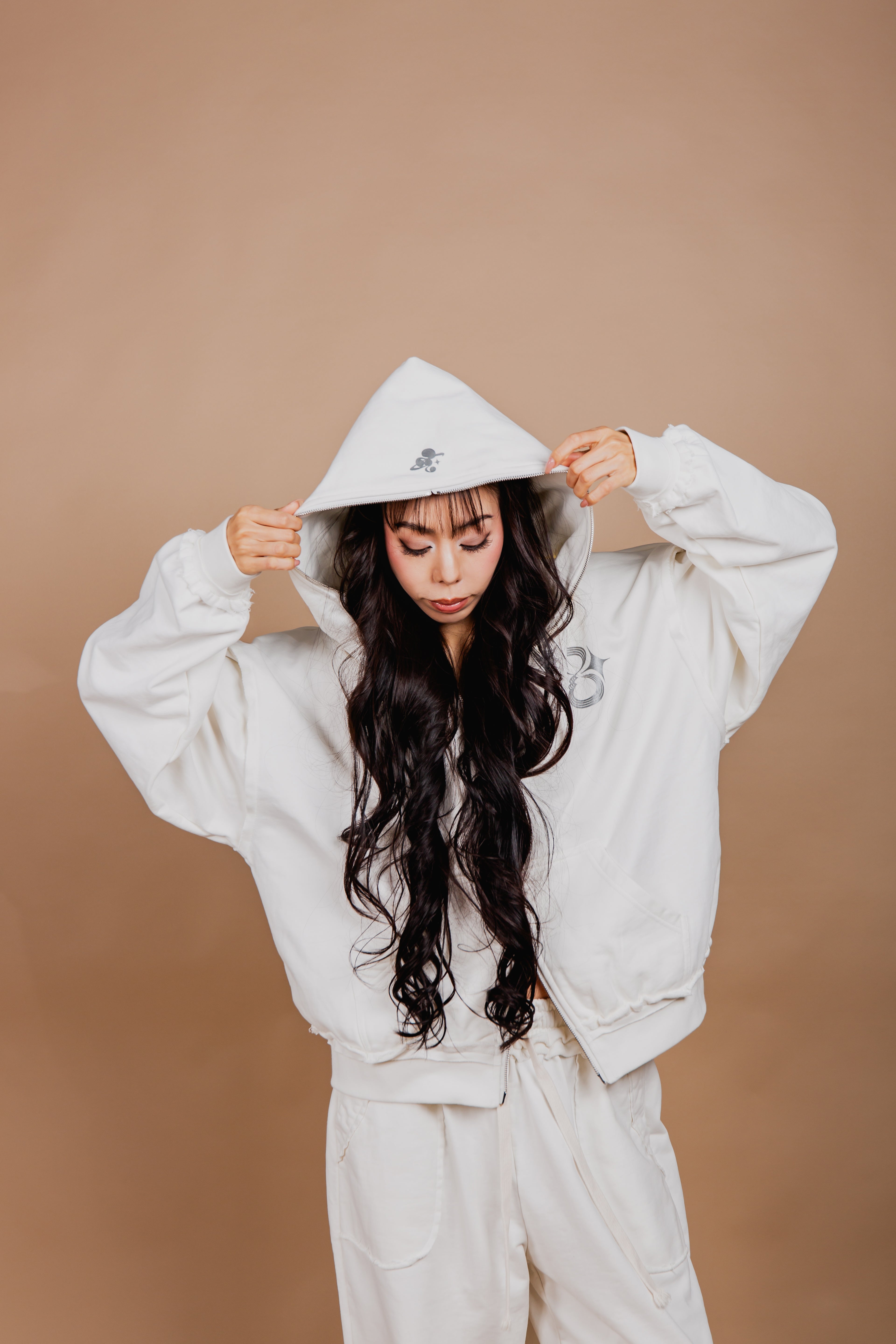 WASHED DOUBLE ZIP HOODIE white – 1818