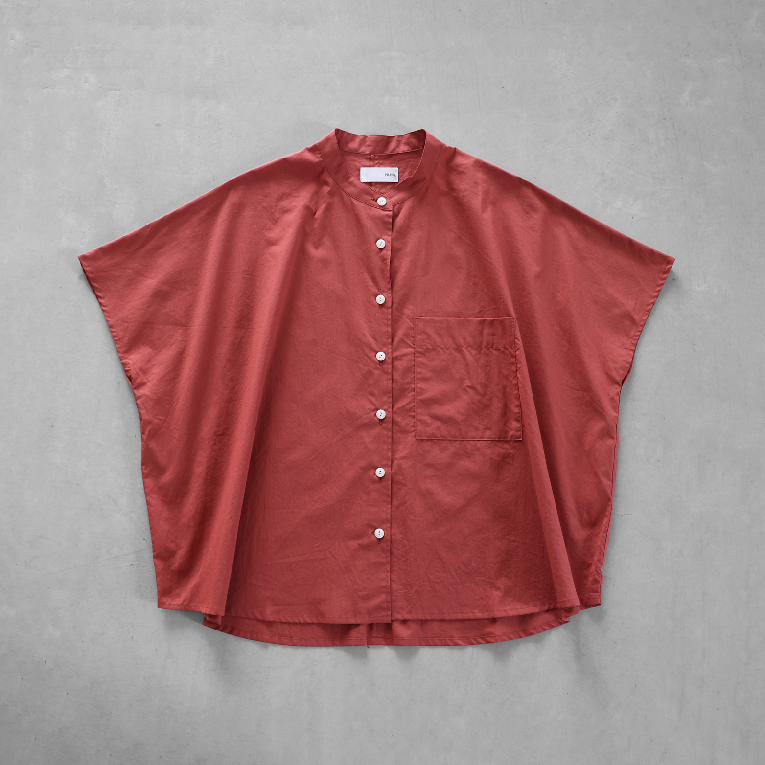 ゆるふわコットンバンドカラー半袖ワイドブラウス 【レディス 】U110を