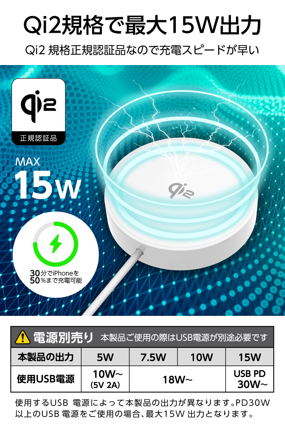 Qi2対応 マグネット式ワイヤレス充電器 ホワイト – 多摩電子工業