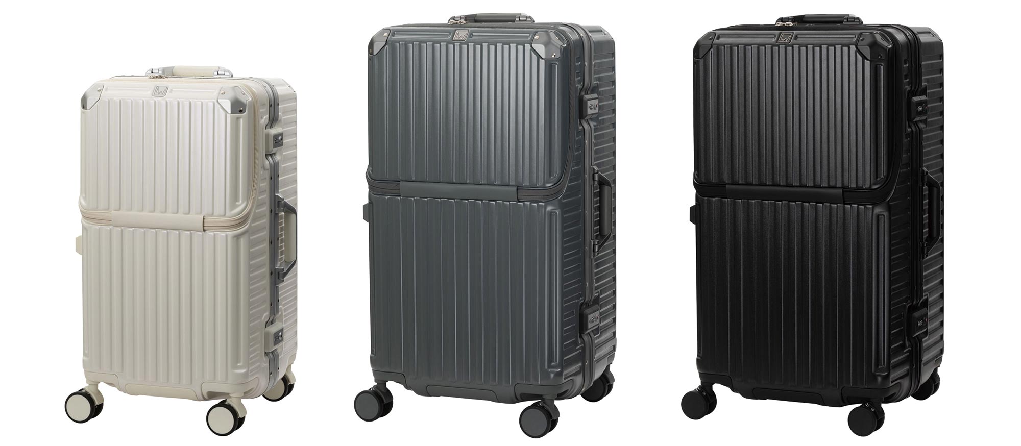 フロントオープン＆ストッパー付きダブルキャスター搭載の多機能スーツ