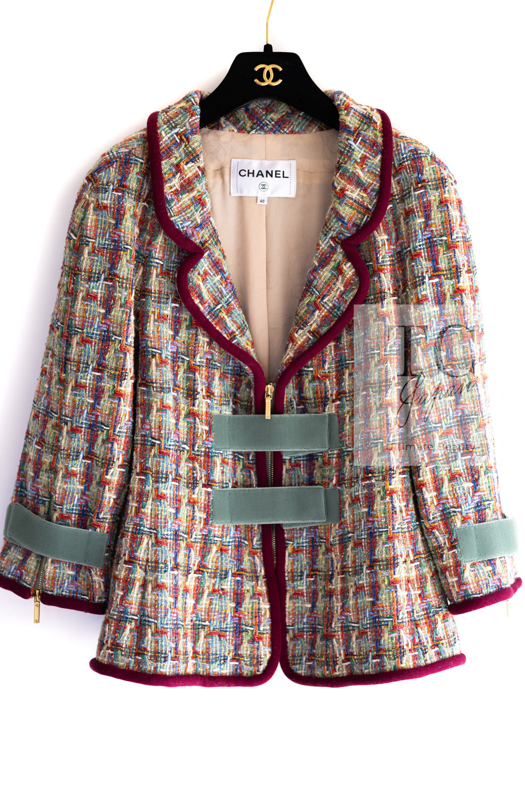 シャネル ジャケット CHANEL マルチカラー プラムトリム ツイード