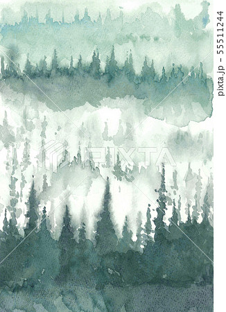 風景画 森 水彩 グリーントーンのイラスト素材 [55511244] - PIXTA