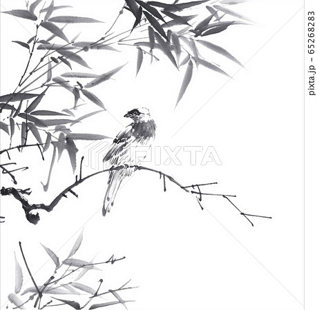 鳥と竹 水墨画のイラスト素材 [65268283] - PIXTA