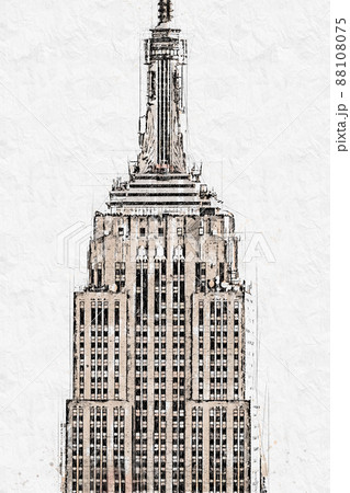 Sketch drawing of upper part of Empire Stateのイラスト素材