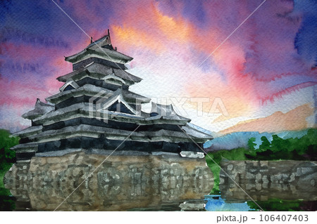日本のお城 水彩イラストのイラスト素材 [106407403] - PIXTA