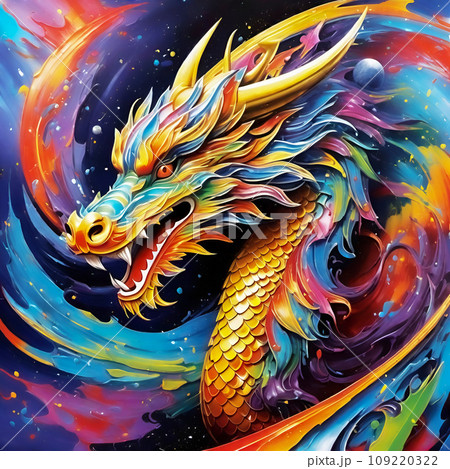 宇宙を舞う美しい虹龍のイラストのイラスト素材 [109220322] - PIXTA