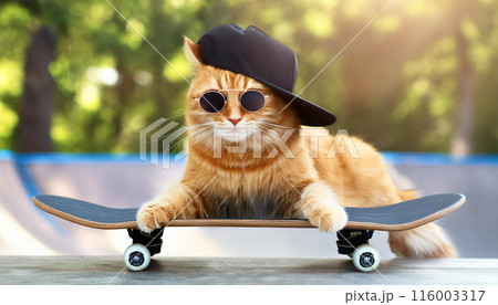 スケボーをする猫、スケボーキャット、スケーターキャット、スケボー猫