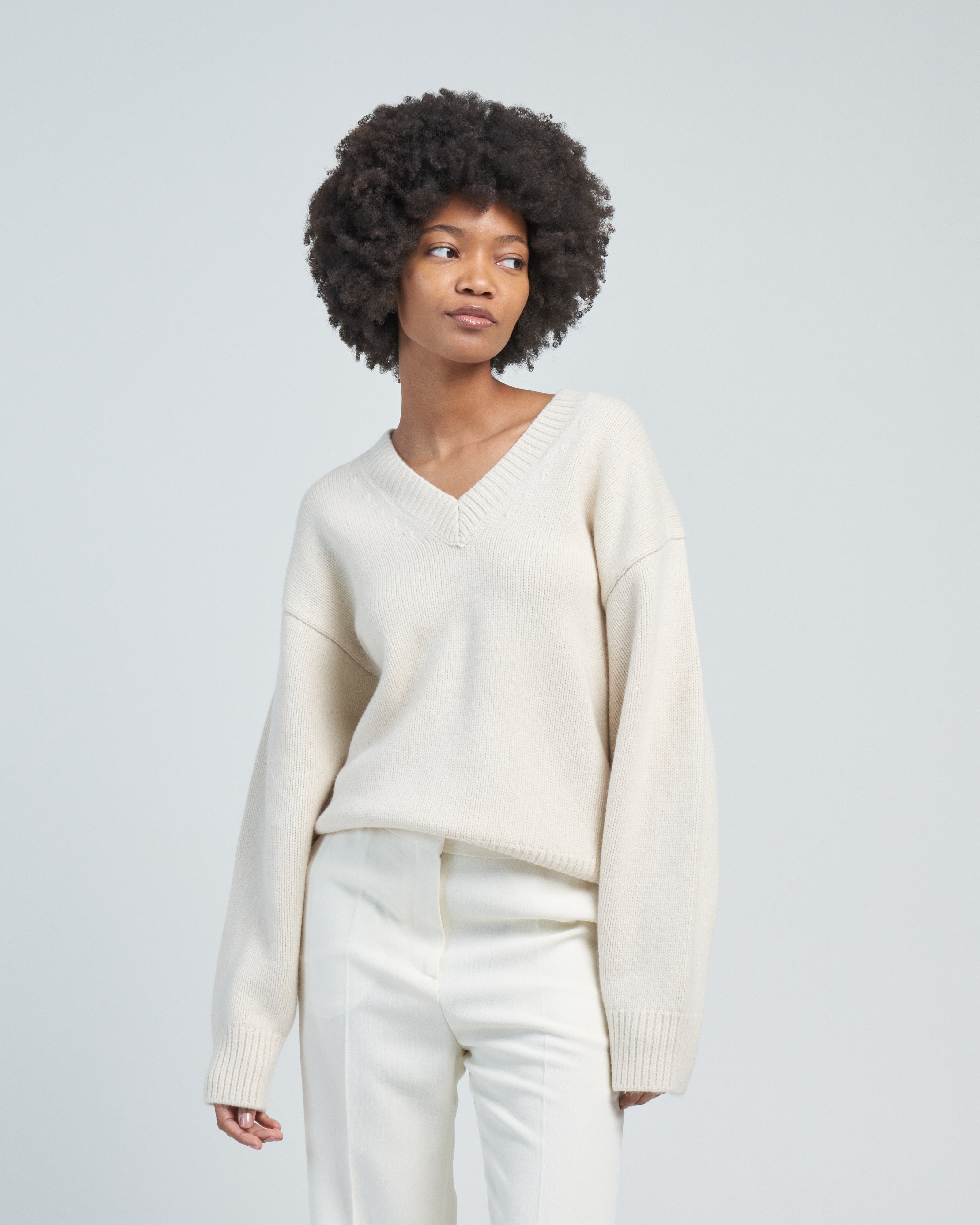 Toteme V-Neck Wool Cashmere Knit Snow
