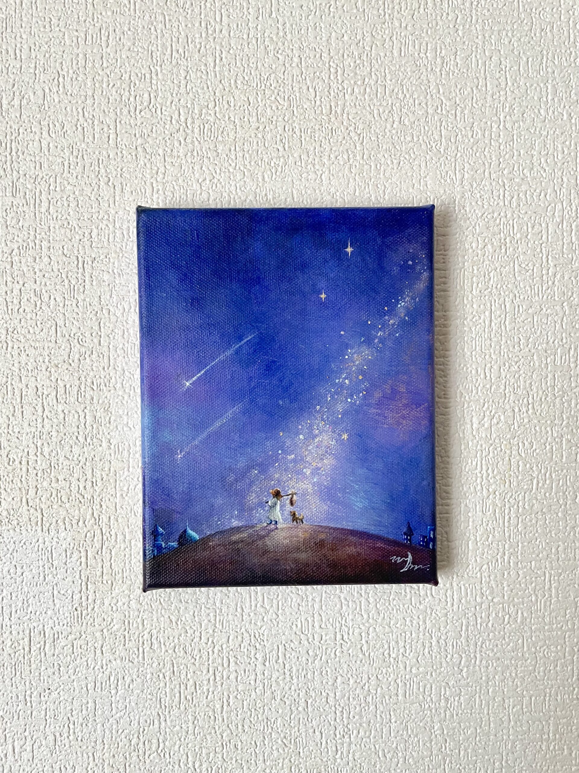 アクリル原画〜星屑の夜空を旅する少女と犬 | 棉月 水香子【Mikako