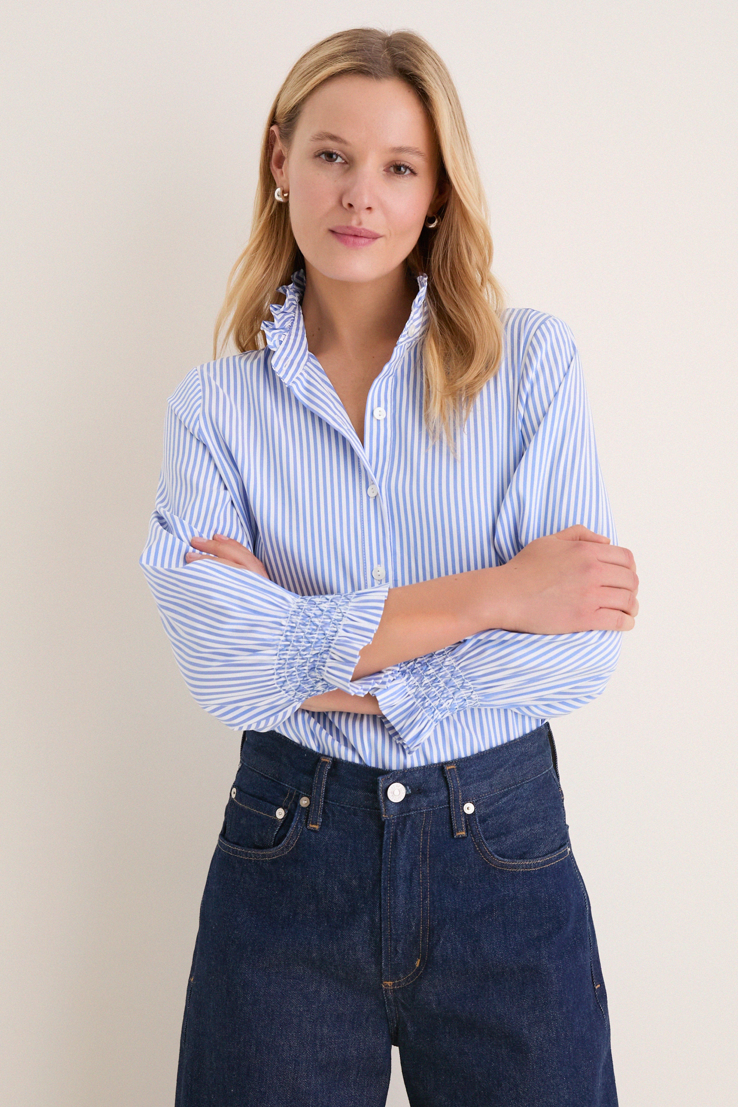 Blue and White Stripe Teagan Popover Top | Tuckernuck