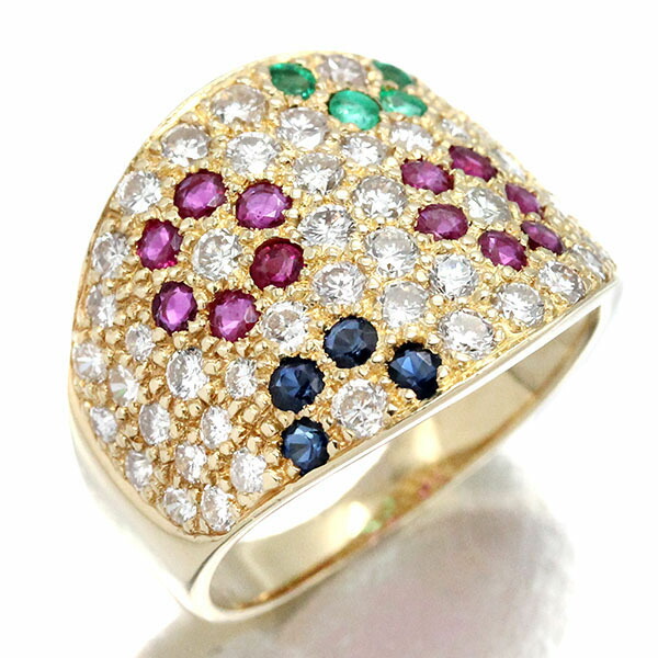 楽天市場】K18YG エメラルド ルビー サファイア ダイヤモンド リング