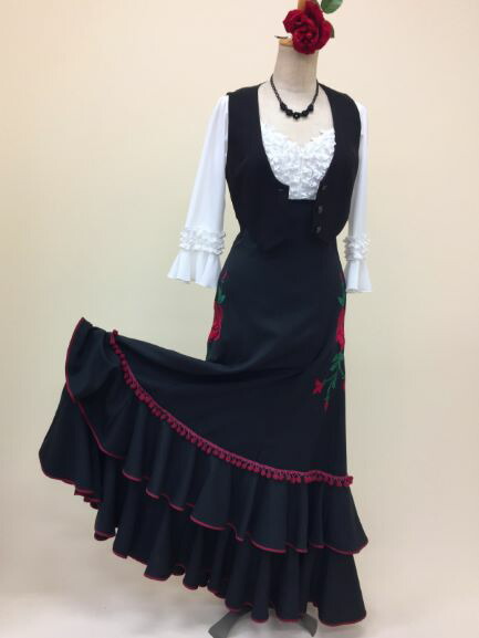 楽天市場】フラメンコ衣装 ハイウエスト スカート ファルダ 刺繍 バラ