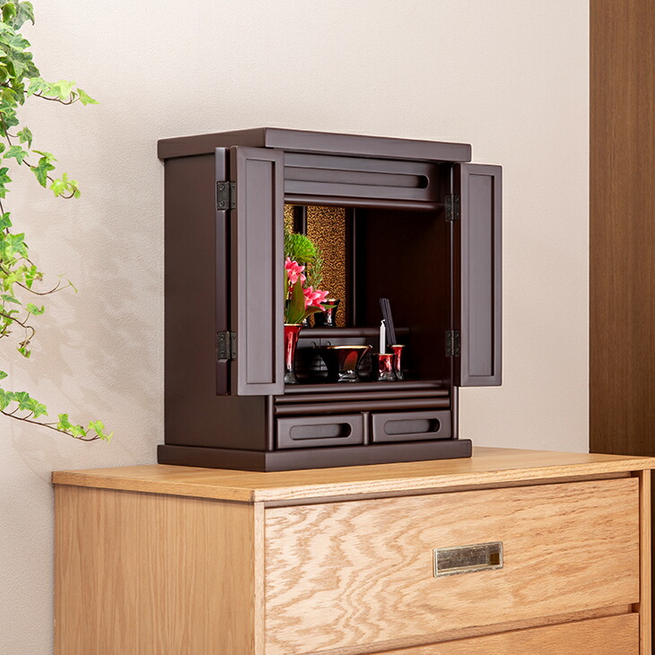 楽天市場】上置仏壇 小型 省スペース 幅42cm 折れ戸式 スライド棚