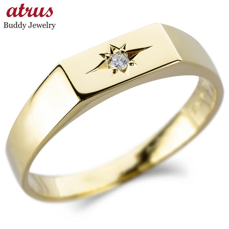 楽天市場】リング メンズ 10金 指輪 ダイヤモンド 印台リング イエロー