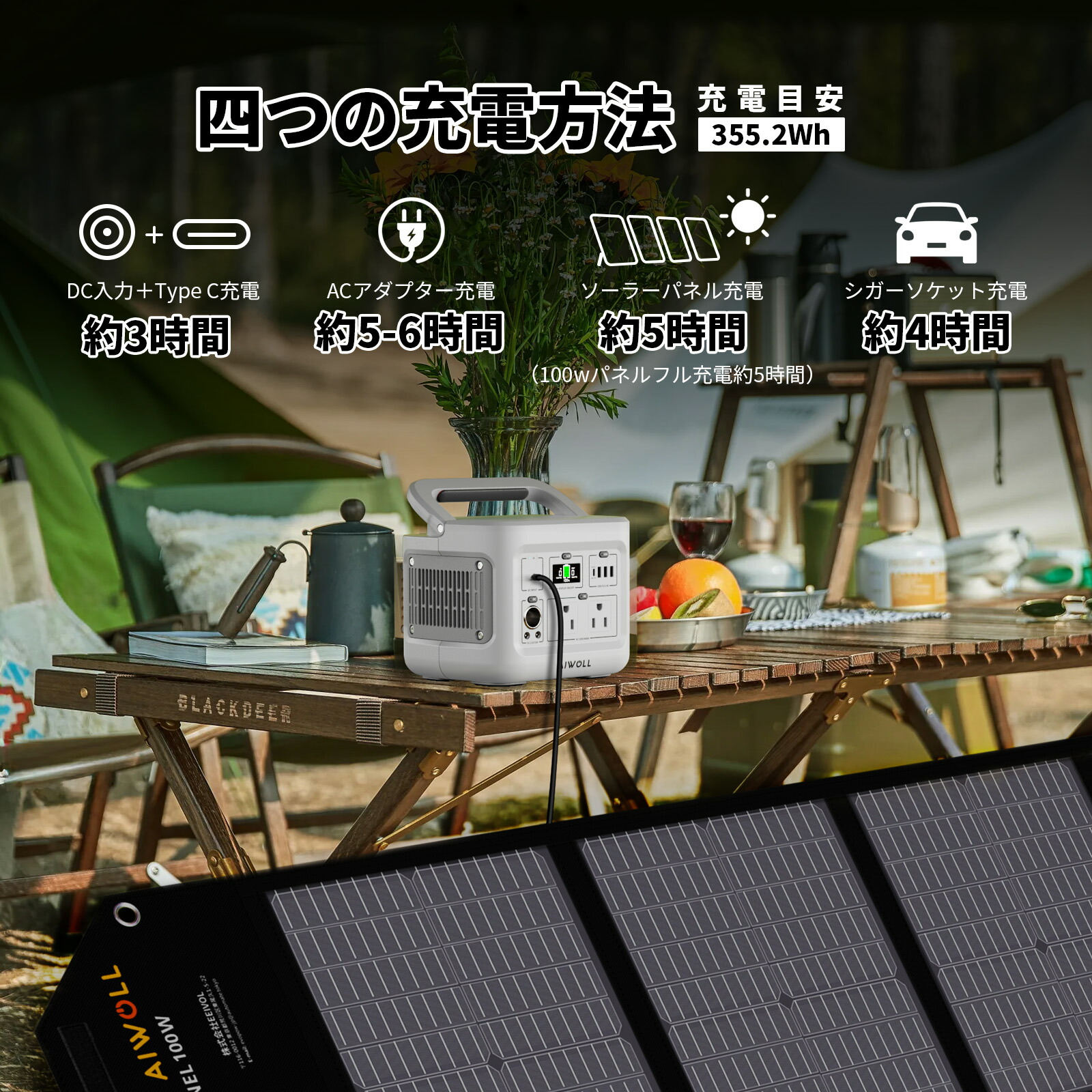 楽天市場】AIWOLL ポータブル電源400W リン酸鉄 355.2Wh 瞬間最大出力