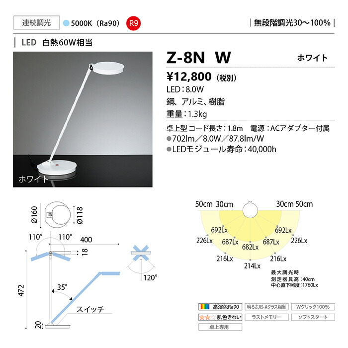 楽天市場】yamada LEDデスクスタンド Zライト 白熱灯60W