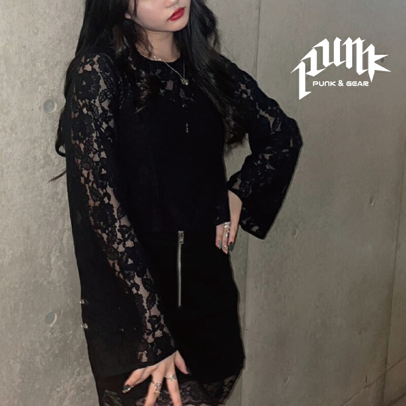 楽天市場】長袖 レース トップス シースルー レディース クロップド丈